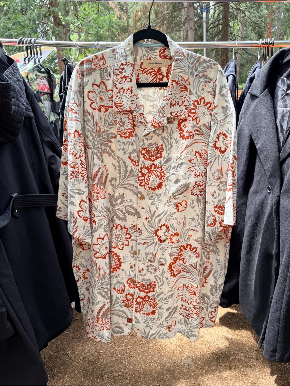 Tommy Bahama Light Floral Button-Up Shirt with Red and Gray Flowers